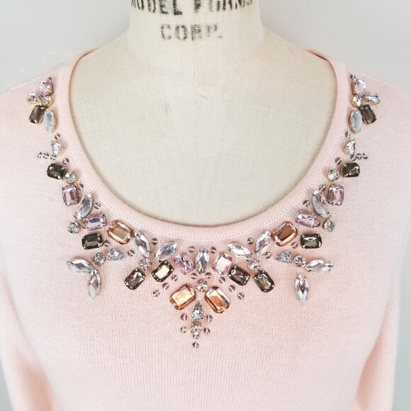 Chico's Embellished Jeweled Belle Pale Pink Pullover Knit Sweater Size 0 {Small} - Picture 7 of 11